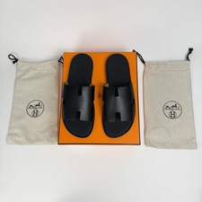 Hermes Izmir Sandal Men’s Size US 11 EU 44 Leather Slides Black Noir picture