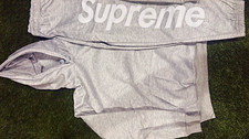 Supreme Men’s Gray Sweatsuit Set S Cotton Fleece Hoodie + Pants Pockets picture