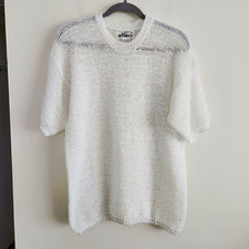 Creazioni Effeci White Ribbon Knit Sweater Womens Large Short Sleeve Open Knit picture