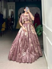 Coord set with touch of elegance in this Tasar silk Floral Print Wedding lehenga picture
