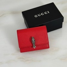GG Dionysus Red Leather Compact Wallet Tiger Head Card Coin Purse picture