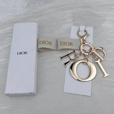 CD Dior DIOR Logo Bag Charm Key Chain Keyring Detachable Rose Gold Cream Fabric picture