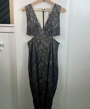 Alice Olivia Riki Black Lace Illusion V Neck Side Cutout Sheath Dress Cocktail 6 picture
