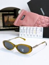 CHANEL CH5565 Olive Oval Sunglasses Gray Lens Gold Logo 54-17-140 picture