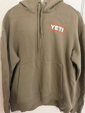 YETI Wetlands Logo Badge Fleece Hoodie in Tan, 75% Cotton 25% Recycled Polyester picture