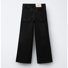Zara The Marine Straight Jeans Pure Black High Rise Wide Leg Raw Hem US 4 NWT picture