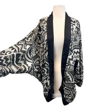 SULTANA by ADINI Kimono Cocoon Cardigan 70s P Black White Geometric Boho Brown picture