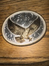 Vintage Montgomery Silversmiths Eagle Belt Buckle Silver Plate Western picture