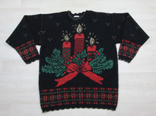 Vintage 80s AOP Christmas Sweater Women's (L) Candles Holiday Mock Neck picture
