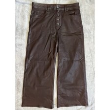 PAIGE Anessa Wide Leg Sz 31 Waxed Jeans High Waisted Chicory Coffee Luxe Coated picture