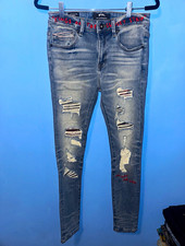 Cult of Individuality Motley Crue Skinny Jeans Distressed Blue Light Wash 30/32 picture