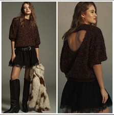 Anthropologie Maeve Violetta XL Black Metallic Knit Lightweight Crew Sweater picture