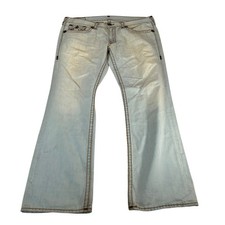 True Religion Ricky Super T Jeans Light Wash Blue Denim Made in USA Mens 40x34 picture