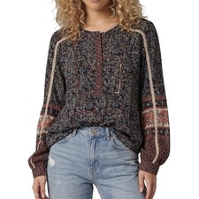 Lovestitch Paisley Floral Blouse Women S Navy NWT Boho Lace Trim Relaxed Fit picture
