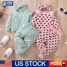 3PCS Newborn Baby Girls Heart Tops Pants Headband Tracksuit Set Outfit Clothes picture