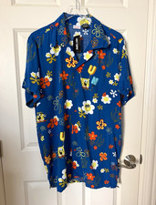 NWT Nickelodeon SpongeBob SquarePants Floral Rayon Woven Button-Up Blue L picture