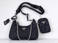 Prada Nylon Underarm Bag Crossbody Shoulder Bag 2-in-1 Black 22x11cm picture