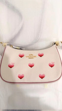 NWT Coach Teri Shoulder Bag Stripe Heart Print CA251 Chalk Multi Pink Leather picture