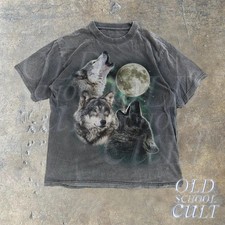 Howling Wolves Graphic Tee Wolf Moon Wild Free Loyal Top Grey Men & Women picture