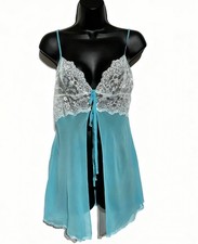 RARE Vintage 1999 Victoria’s Secret Silk Babydoll Blue Lace Y2K Lingerie picture