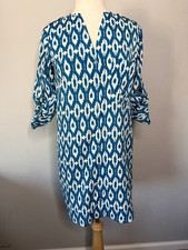 Maeve Anthro Blue White Geometric Shirt Dress 3/4 Sleeve V-Neck Pockets XS picture