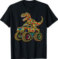 Colorful Polka Dot Dinosaur Riding Monster Truck Toddler Boy T-Shirt picture