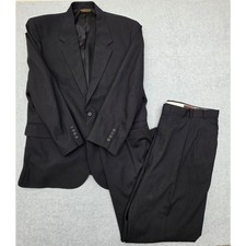 Vintage Tailors Row Deansgate 100% Wool Black 2PC Suit Mens Oversized USA picture