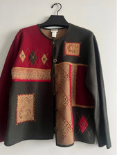 Vintage Koret 90s Patchwork 100% Wool Cardigan Sweater size L picture