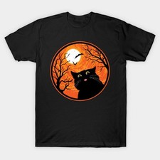 Creepy Cute Halloween Black Cat Going BLEP Graphic T-Shirt picture