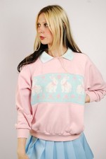 80s Bunny Sweatshirt (L) large pink blue vintage womens cottagecore cute preppy picture