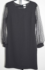 Naif NWT Women’s Size XL Black Sheer Dot Mesh Sleeve Shift Dress Elegant Chic picture