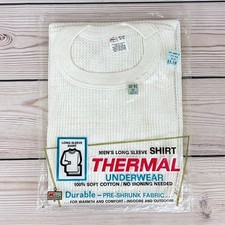 VTG 70s Kmart Thermal Underwear Long Sleeve Shirt M 38-40 White Cotton NOS USA picture