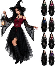 Small Women's Gothic Halloween Witch Dress Split Bell Sleeve Vampire Renaissance picture