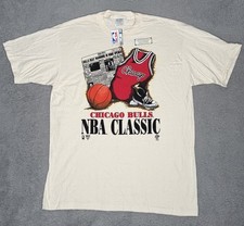 Rare VTG Chicago Bulls Beat Warriors In Home Opener Newspaper NBA T-Shirt Sz XL picture