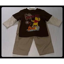 Vintage Disney Winnie the Pooh Adventure Trail Outfit Set Kids 12M Brown Tan picture