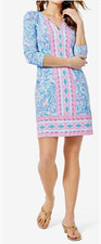 Lilly Pulitzer Women Blue Pink White Paisley Nadine V-Neck Shift Dress Size M picture