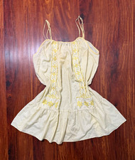 VTG Women’s 2XL Yellow Cotton Woven Chemise Slip Nightgown, Embroidered Floral picture