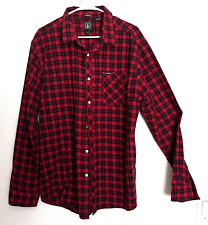 Volcom Men's  Plaid Long Sleeve Button Down Flannel Shirt, Red, XXL Classic Fit picture
