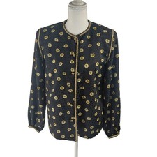 VTG Maggy London Brocade Blouse 4 Black Gold Jacquard Fleur-de-lis Coquette... picture