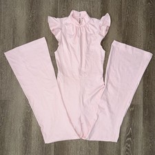 Amanda Uprichard Davina Jumpsuit Blush Pink Size Small Ruffle Wide Leg Stretch picture