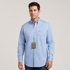 NWT Ariat Mens Classic Fit Wrinkle Free Light Blue Button Down Shirt Medium picture