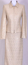 ST.JOHN Womens 3Pc. Cream Metallic Gold Shimmer Sequins Jacket Top  Skirt Sz 6-8 picture