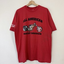 Vintage 80s Harley Davidson All American Bike Motorcycle LA Red Tee Shirt - XL picture