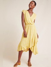 Maeve Fete Midi Dress Yellow Size Large Anthropologie picture