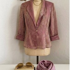 Vintage Alex Evenings Mauve & Gold Metallic Retro Evening Blazer Jacket Size 16 picture