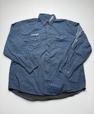 Wrangler Shirt Mens XL Blue Paisley Long Sleeve Button Up Western Embroidered picture