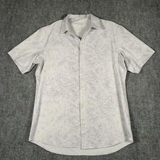 Lululemon Shirt Mens Large White Marble Print Short Sleeve Button Front Casual picture