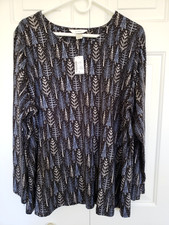 NWT C J Banks Black Blue & White Festive Pine Trees Soft Knit Top Size 2X picture