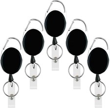 5-Pack Heavy-Duty Retractable Badge Reels ID Card Holders Clip & Key Ring Black picture