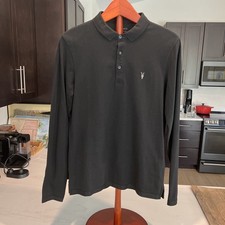 All Saints Black Long Sleeve Button-Up Shirt Embr.Logo Size M Men's SLIM FIT picture